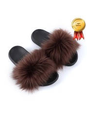 2022 New Summer Slippers Women Fuzzy Slides Fluffy Faux Fur Slippers Flat Furry Sandal Fashion Fur Flip Flop Amazing Woman Shoes