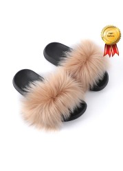 2022 New Summer Slippers Women Fuzzy Slides Fluffy Faux Fur Slippers Flat Furry Sandal Fashion Fur Flip Flop Amazing Woman Shoes