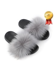 2022 New Summer Slippers Women Fuzzy Slides Fluffy Faux Fur Slippers Flat Furry Sandal Fashion Fur Flip Flop Amazing Woman Shoes