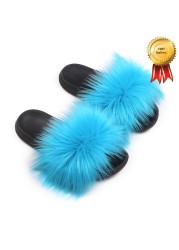 2022 New Summer Slippers Women Fuzzy Slides Fluffy Faux Fur Slippers Flat Furry Sandal Fashion Fur Flip Flop Amazing Woman Shoes