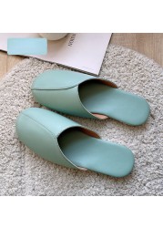 Women Leather Slippers Couples Spring Autumn Indoor Non-slip Couples Home Fashion Casual Non-slip Single Shoes Chaussure Femme