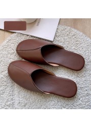 Women Leather Slippers Couples Spring Autumn Indoor Non-slip Couples Home Fashion Casual Non-slip Single Shoes Chaussure Femme