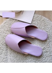 Women Leather Slippers Couples Spring Autumn Indoor Non-slip Couples Home Fashion Casual Non-slip Single Shoes Chaussure Femme