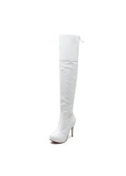 REAVE CAT 2021 Sexy Over the Knee Boots Patent Leather Velvet Round Toe Lace Up Zip Platform 11cm Thin Heel US12 White Red A4348