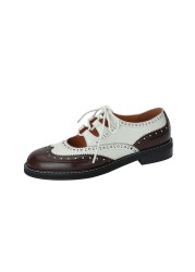 Women's Genuine Leather Flats Moccasin Shoes Vintage Lace Up Casual Style Spring Season 2021