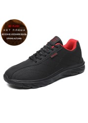 Winter Men Sneakers Leather Warm Fur Casual Shoes Men Lac-Up Ultralight Vulcanized Walking Shoes Sneakers Trainers Zapatillas