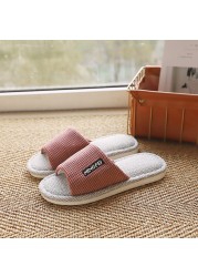 Indoor Linen Slippers Women Indoor Couples Bedroom Flat Shoes Women Summer 2022 Open Toe Non-slip