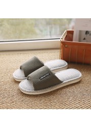 Indoor Linen Slippers Women Indoor Couples Bedroom Flat Shoes Women Summer 2022 Open Toe Non-slip