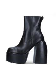 Fashion Women High Heel Shoes Chunky Platform High Top Punk Boots Female Ankle Boots Black Thick Platform Long Knee High Boots