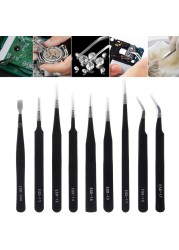 9pcs ESD Stainless Steel Tweezers Set Anti-static Stainless Steel Tweezers for Jewelry Craft Electronics Lab Phone Repair