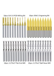 XCAN 1/8'' Shank Milling Cutter CNC Engraving Bit Kit CNC Router Bits Carbide End Mill Woodworking Mining Tools