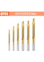 3/4/5/6pcs Cobalt Drill Bit Spiral Screw Metric Composite Tap Drill Bits Drill Polishing Woodworking HSS Twist Drilling Tools