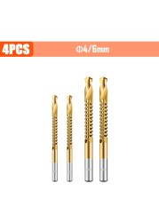 3/4/5/6pcs Cobalt Drill Bit Spiral Screw Metric Composite Tap Drill Bits Drill Polishing Woodworking HSS Twist Drilling Tools