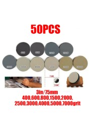 50pcs 75mm sanding disc 3 inch 400-10000 grit hook loop sandpaper round sanding disc sand paper waterproof for wet and dry paper