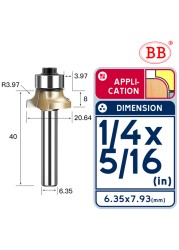 BB Corner Rounding Router Bit Concave Milling Cutter with Parallel Shank 1/2 1/4 Inch Woodworking Tool Round Edge Trimmer