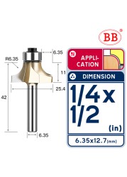 BB Corner Rounding Router Bit Concave Milling Cutter with Parallel Shank 1/2 1/4 Inch Woodworking Tool Round Edge Trimmer