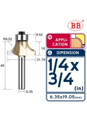 BB Corner Rounding Router Bit Concave Milling Cutter with Parallel Shank 1/2 1/4 Inch Woodworking Tool Round Edge Trimmer