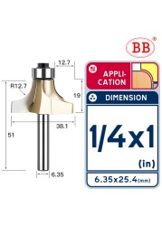 BB Corner Rounding Router Bit Concave Milling Cutter with Parallel Shank 1/2 1/4 Inch Woodworking Tool Round Edge Trimmer