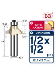 BB Corner Rounding Router Bit Concave Milling Cutter with Parallel Shank 1/2 1/4 Inch Woodworking Tool Round Edge Trimmer