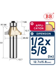 BB Corner Rounding Router Bit Concave Milling Cutter with Parallel Shank 1/2 1/4 Inch Woodworking Tool Round Edge Trimmer