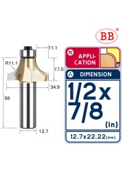 BB Corner Rounding Router Bit Concave Milling Cutter with Parallel Shank 1/2 1/4 Inch Woodworking Tool Round Edge Trimmer