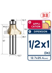 BB Corner Rounding Router Bit Concave Milling Cutter with Parallel Shank 1/2 1/4 Inch Woodworking Tool Round Edge Trimmer