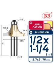 BB Corner Rounding Router Bit Concave Milling Cutter with Parallel Shank 1/2 1/4 Inch Woodworking Tool Round Edge Trimmer