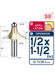 BB Corner Rounding Router Bit Concave Milling Cutter with Parallel Shank 1/2 1/4 Inch Woodworking Tool Round Edge Trimmer