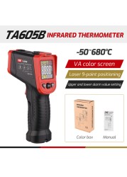 TASI TA605A/B/C ميزان الحرارة الرقمي بالأشعة تحت الحمراء عدم الاتصال Termometro VA لون LCD ضوء إنذار ليزر لتحديد المواقع مقياس الحرارة