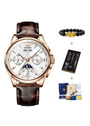 OUPINKE Luxury Brand Automatic Watch For Man Mechanical Watch Leather Sapphire Waterproof Sport Moon Phase Wristwatch Male