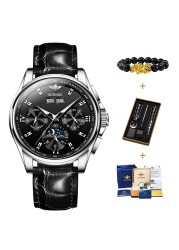 OUPINKE Luxury Brand Automatic Watch For Man Mechanical Watch Leather Sapphire Waterproof Sport Moon Phase Wristwatch Male