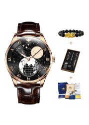 OUPINKE Fashion Mens Retro Watches Automatic Mechanical Watch Tourbillon Watch Genuine Leather Waterproof Military Wristwatch