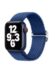 Braided Solo Loop Ring for Apple Watch 44mm 40mm 42mm 38mm Elastic Nylon Fabric Bracelet for iWatch 3 4 5 SE 6 Adjustable Buckle