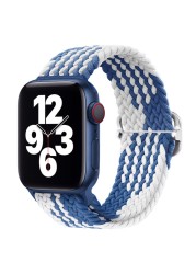 Braided Solo Loop Ring for Apple Watch 44mm 40mm 42mm 38mm Elastic Nylon Fabric Bracelet for iWatch 3 4 5 SE 6 Adjustable Buckle