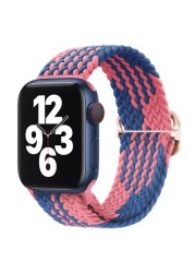 Braided Solo Loop Ring for Apple Watch 44mm 40mm 42mm 38mm Elastic Nylon Fabric Bracelet for iWatch 3 4 5 SE 6 Adjustable Buckle