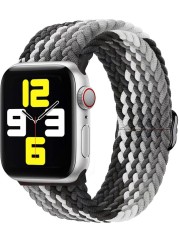 Braided Solo Loop Ring for Apple Watch 44mm 40mm 42mm 38mm Elastic Nylon Fabric Bracelet for iWatch 3 4 5 SE 6 Adjustable Buckle