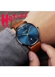 OLEVS Ultra-thin Men Watches Top Brand Fashion Casual Luxury Genuine Leather Japan Quartz Waterproof Wristwatch for Male