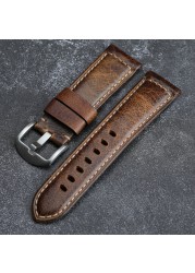 Handmade Leather Watch Strap Suitable for PAM111 441 Italian Top Layer Leather Strap, Oil Wax Leather 20 22 24 26mm Male Strap