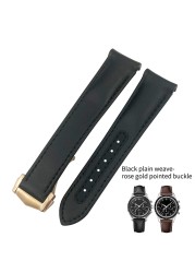 Curved End Real Cow Leather Watchband 20mm 19mm 21mm Fit For Omega Aqua Terra AT150 Seamaster Diver 300M Soft Watch Strap