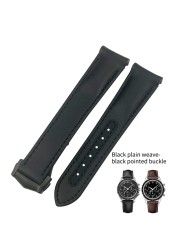 Curved End Real Cow Leather Watchband 20mm 19mm 21mm Fit For Omega Aqua Terra AT150 Seamaster Diver 300M Soft Watch Strap