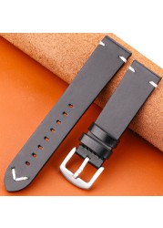 Handmade Genuine Leather Watchband Oil Wax Cowhide Smart Watch Band 18mm 20mm 22mm 24mm brwin black green yellow strap