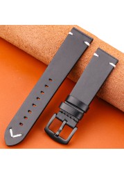 Handmade Genuine Leather Watchband Oil Wax Cowhide Smart Watch Band 18mm 20mm 22mm 24mm brwin black green yellow strap