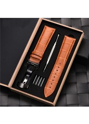 Grain Leather Watches With Stainless Steel Automatic Clasp Men's Watch Bracelet 18mm 20mm 22mm 24mm Gift Watch Box Straps