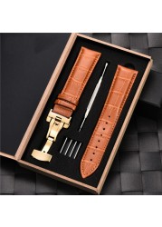 Grain Leather Watches With Stainless Steel Automatic Clasp Men's Watch Bracelet 18mm 20mm 22mm 24mm Gift Watch Box Straps