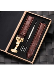 Grain Leather Watches With Stainless Steel Automatic Clasp Men's Watch Bracelet 18mm 20mm 22mm 24mm Gift Watch Box Straps