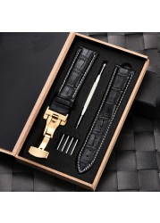 Grain Leather Watches With Stainless Steel Automatic Clasp Men's Watch Bracelet 18mm 20mm 22mm 24mm Gift Watch Box Straps