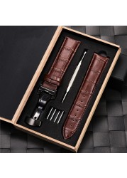 Grain Leather Watches With Stainless Steel Automatic Clasp Men's Watch Bracelet 18mm 20mm 22mm 24mm Gift Watch Box Straps