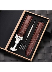 Grain Leather Watches With Stainless Steel Automatic Clasp Men's Watch Bracelet 18mm 20mm 22mm 24mm Gift Watch Box Straps