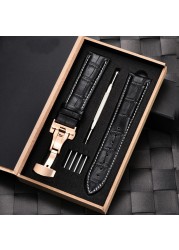 Grain Leather Watches With Stainless Steel Automatic Clasp Men's Watch Bracelet 18mm 20mm 22mm 24mm Gift Watch Box Straps