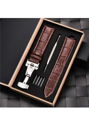 Grain Leather Watches With Stainless Steel Automatic Clasp Men's Watch Bracelet 18mm 20mm 22mm 24mm Gift Watch Box Straps